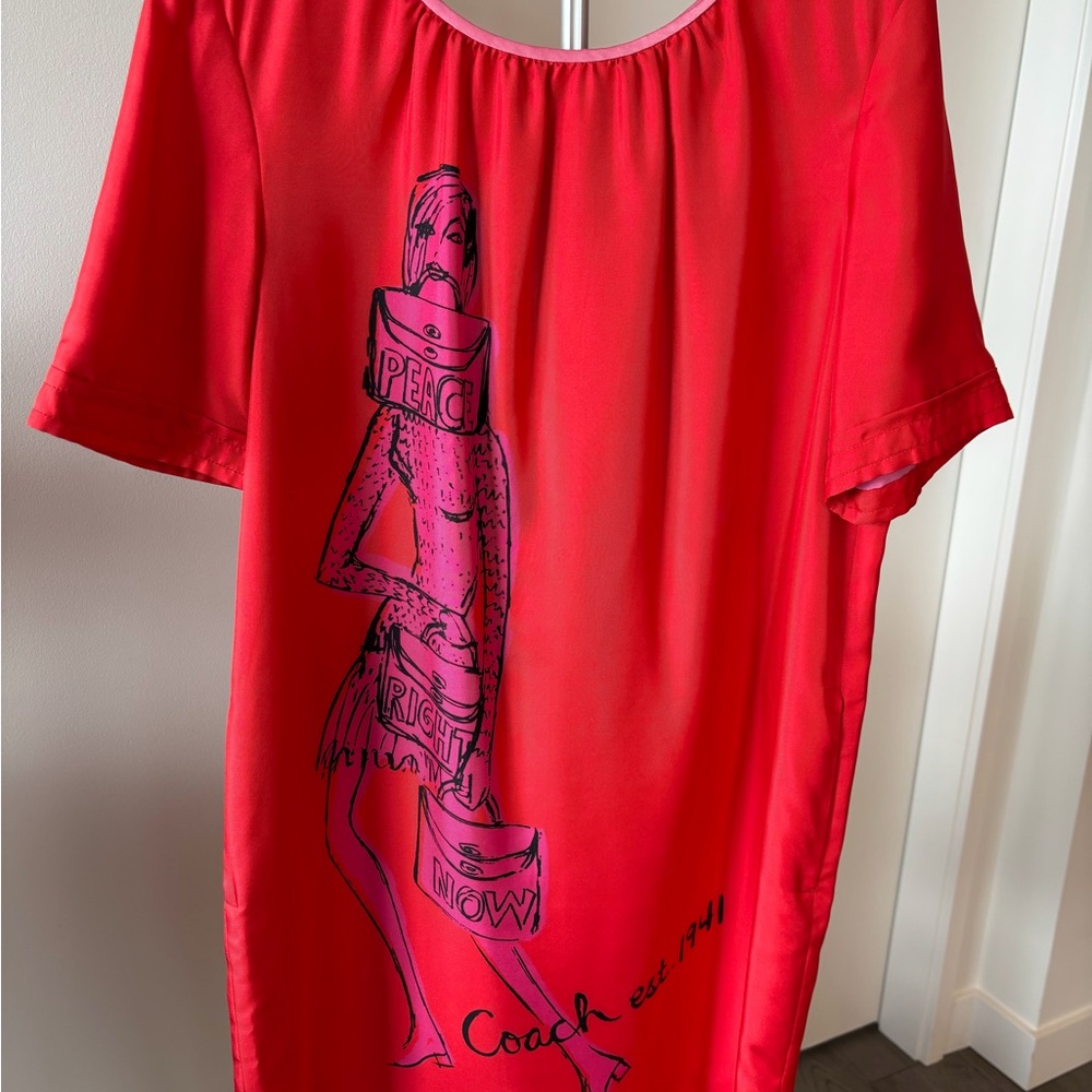 Coach Orange Graphic Midi Dress with Short Sleeves